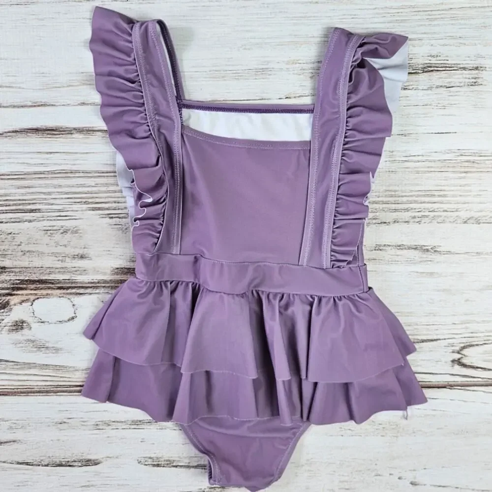 Shein Purple Flutter Ruffle One Piece Swimsuit sz 4T